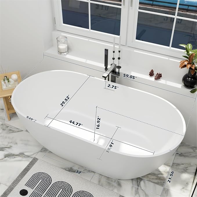 GIVINGTREE 59'' Freestanding Solid Surface Resin Stone Bathtub, Contemporary - Image 5