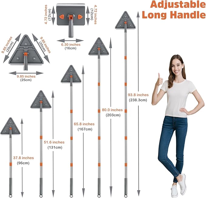 Wall Cleaner Mop with 94" Long Handle, 2-in-1 Triangle & Rectangle Head with - Image 2