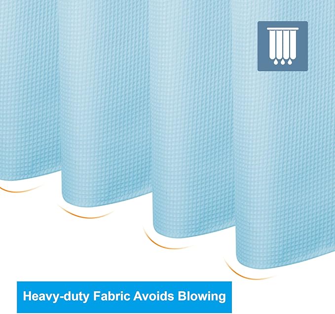 AmazerBath Baby Blue Shower Curtain Fabric, Waffle Shower Curtain Polyester - Image 6