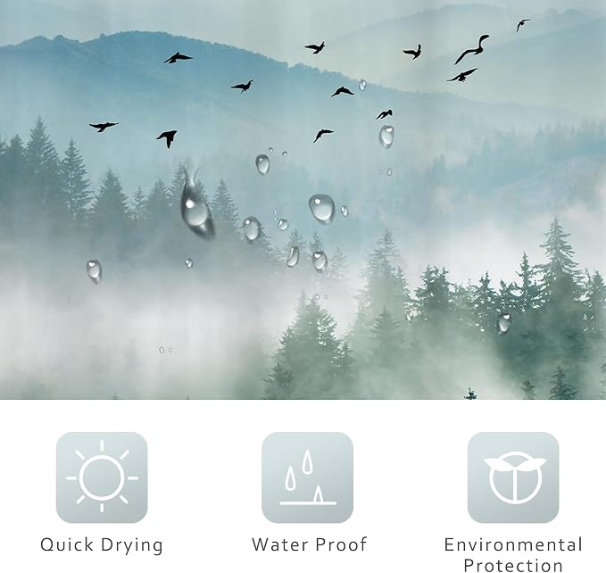 Riyidecor Long Green Shower Curtain 72Wx78H Inch Mountain Scenery Natural Pine - Image 7