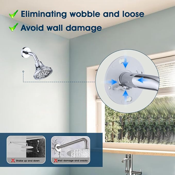 6 Inch Shower Arm with Flange and Stabilizer Bracket, Wall Mounted Shower Pipe - Image 2