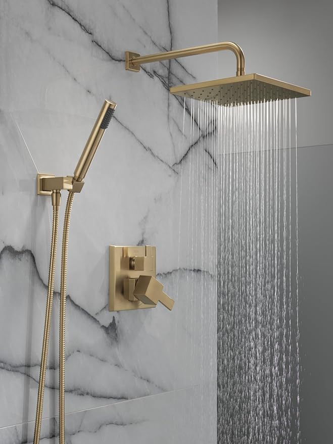 Delta Modern 14 Series Square Rain Shower System Faucet Set, Rainfall Brushed - Image 2