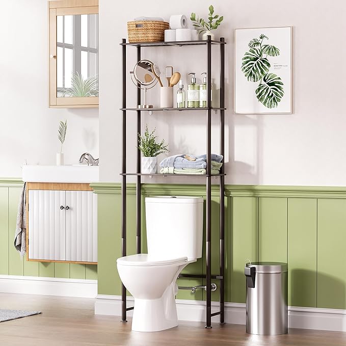 AmazerBath Bamboo Over The Toilet Storage Shelf, Over Toilet Bathroom Organizer by AmazerBath