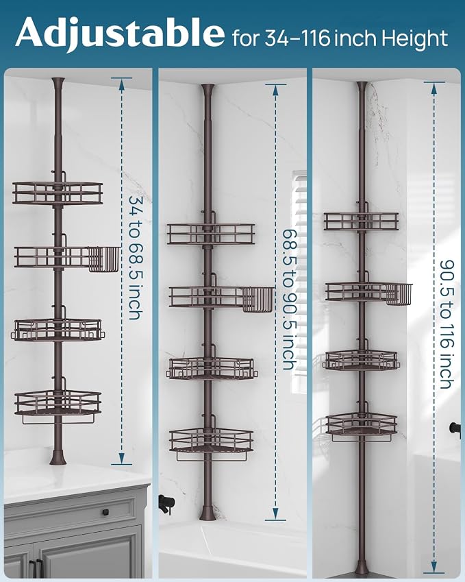 SEIRIONE Corner Shower Caddy Tension Pole, Adjustable Shower Organizer Corner - Image 2
