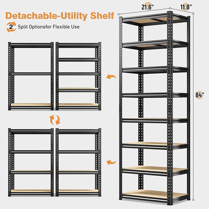 8 Tier Storage Shelves, Shelving Unit Load 2816LBS, Garage Shelving Adjustable - Image 3