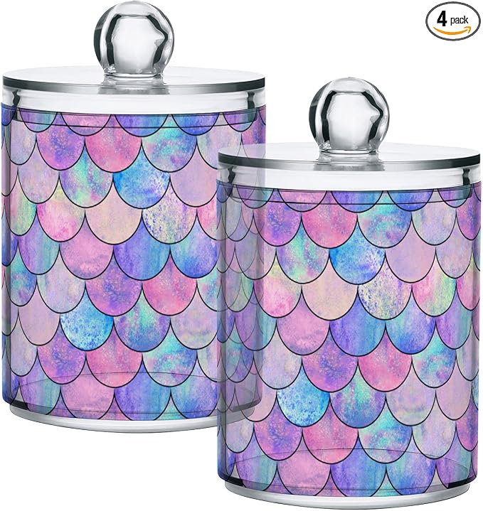 MNSRUU 4 Pack Qtip Holder Organizer Dispenser Colorful Mermaid Scales Bathroom by MNSRUU