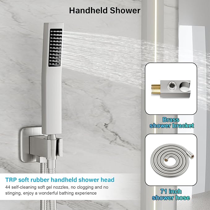 Shower Faucet Set Bathroom Square Rain Shower Head and Handle Set, Wall Mounted - Image 4
