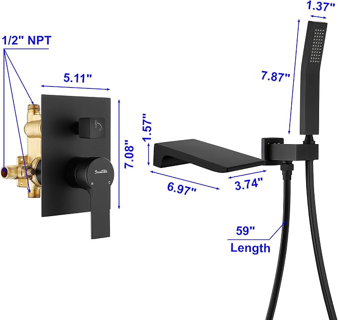 SHAMANDA Waterfall Wall Mounted Bathtub Faucet - Image 7