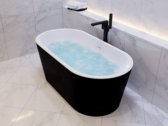 ANZZI 55 Inch Acrylic Freestanding Bathtub In Glossy White | Chand Pre-plumbed - Image 2