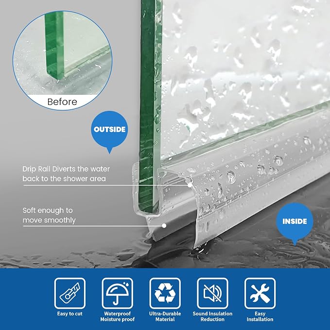 2-Pack Shower Glass Door Bottom Seal Strip, 36 Inch Long Clear PVC Seal Strips - Image 3