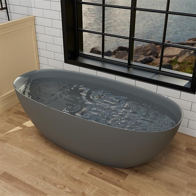 GIVINGTREE 65'' Freestanding Solid Surface Resin Stone Bathtub, Contemporary - Image 7