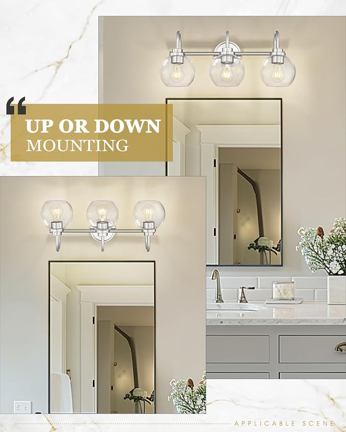 Bathroom Light Fixtures, 3-Light Brushed Nickel Vanity Lights Over Mirror - Image 5