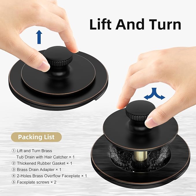Oil Rubbed Bronze Bathtub Drain, Hair Catcher and 2-Hole Overflow Faceplate - Image 6