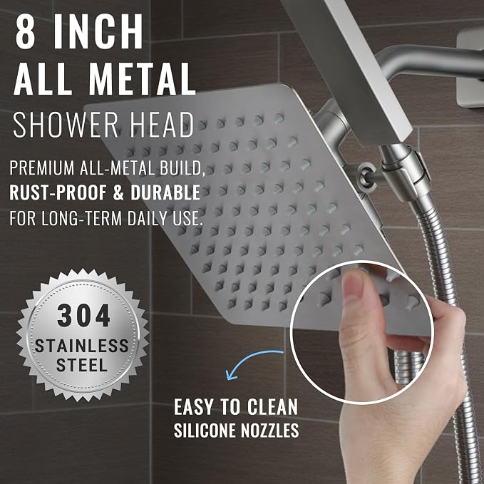 All Metal Shower Faucet Set, Dual Square Shower Head System - Image 7