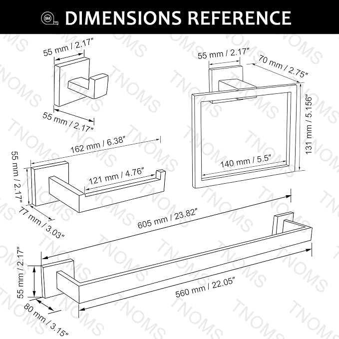 TNOMS Bathroom Hardware Accessories Set Polished Chrome Towel Bar Sets Include - Image 6