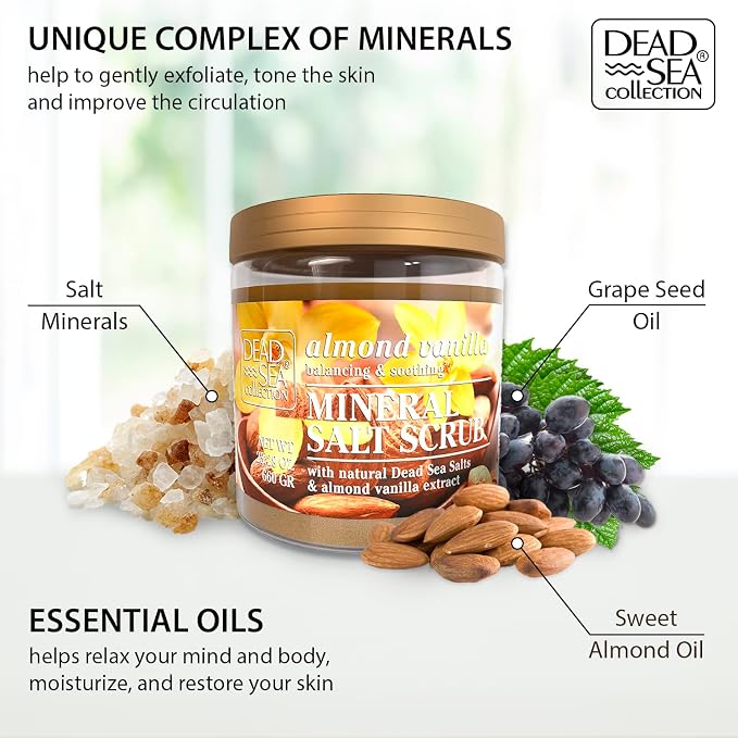 Dead Sea Collection Almond Vanilla Salt Scrub – Exfoliating Body Scrub - Image 2