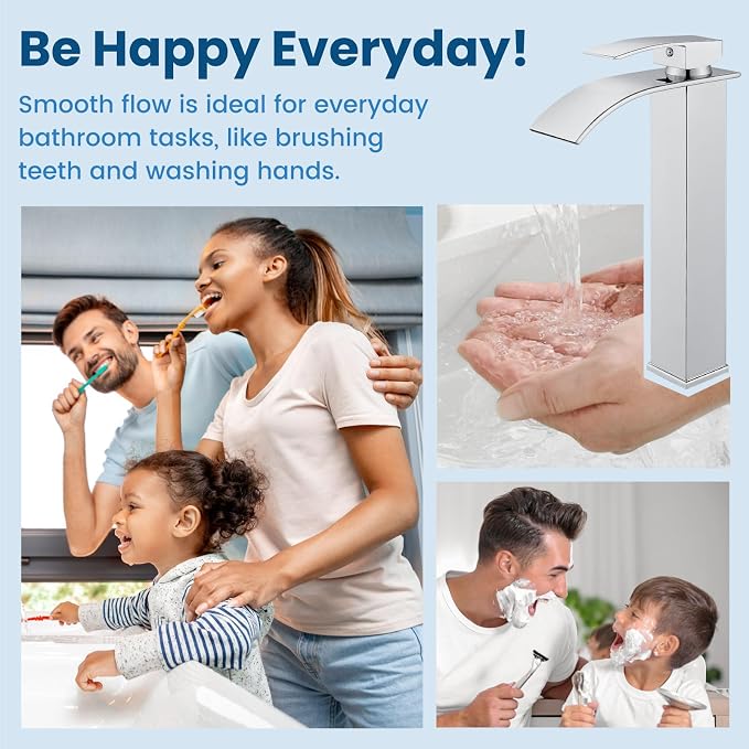 Airuida Tall Bathroom Vessel Faucet Chrome Polish Waterfall Bathroom Single - Image 7