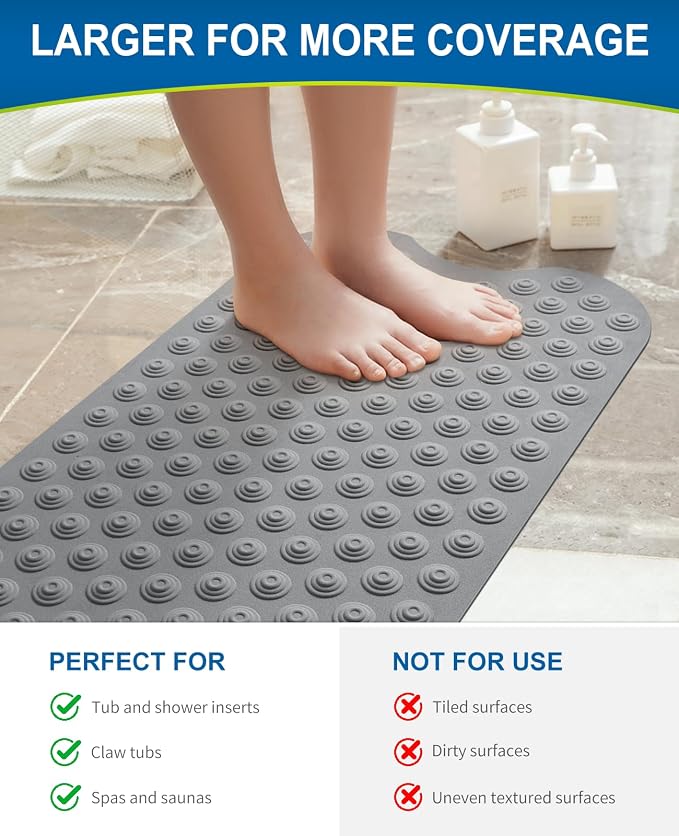 Bathtub Mat Non-Slip Without Suction Cups, 39x16inch Extra Long Bath Mats - Image 6
