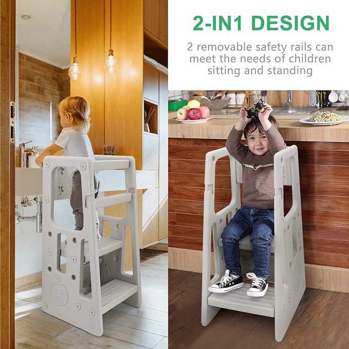 Nursery Kitchen Step Stool w/ 3 Adjustable Heights Toddler Standing Tower Kids - Image 3