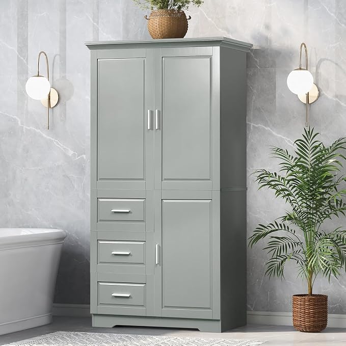 Tall Wide Storage Cabinet with 3 Doors, 3 Drawers, and Adjustable Shelves - Image 3