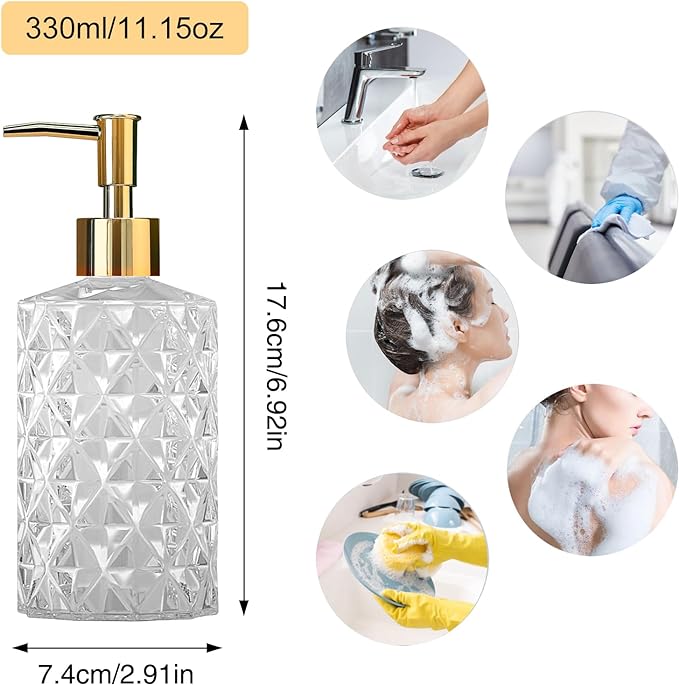 Crystal Glass Soap Dispenser, 330ml/11oz. Clear Glass Lotion Soap Dispenser - Image 2