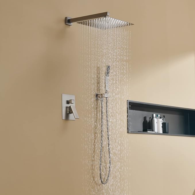 Rain Shower System 12 Inches Shower Combo Set Brushed Nickel Wall Mount Faucet - Image 3