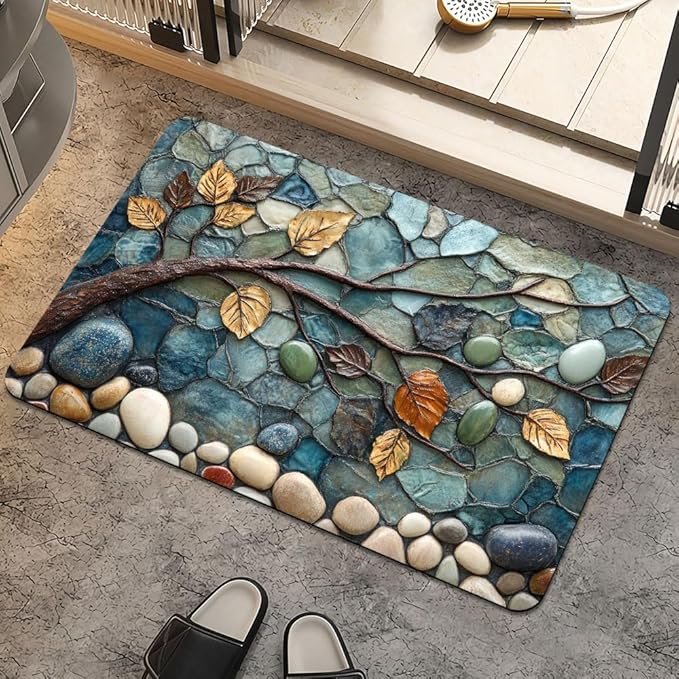 Bath Mat Rug, Mosaic-Stone Tree Non Slip Quick Dry Super Absorbent Thin by ZHUZHISHAN