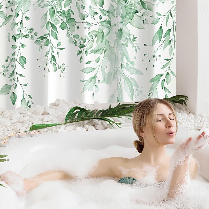 Gibelle Extra Long Shower Curtain 72 x 84, Tall Mint Green Floral Shower Curtain - Image 2