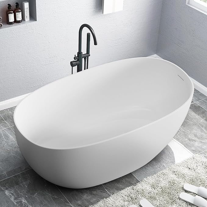Stone Resin Freestanding Bathtubs, Soklawah 55" Solid Surface Luxury Soaking Tub - Image 6