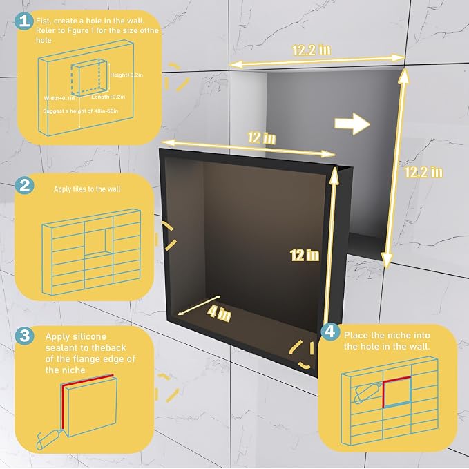Stainless Steel Lighted Niche for Shower Storage, Bathroom Niches - Image 2