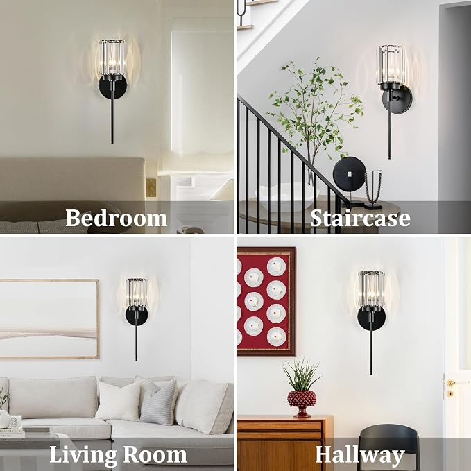 Single Black Wall Sconce, Modern Crystal Vanity Lighting Fixture - Image 6