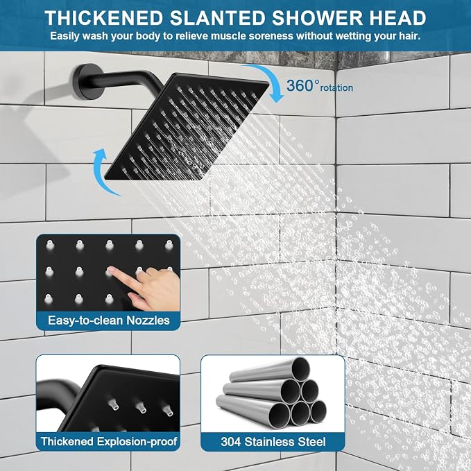 Shower Faucet Set Black Shower System, Ceiling Mount 12 Inch Shower Head - Image 4