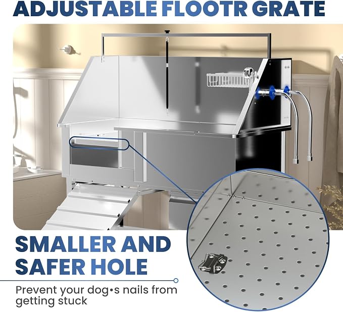 46" Dog Washing Station, Professional Stainless Steel Dog Bathtub w/Ramp & - Image 4
