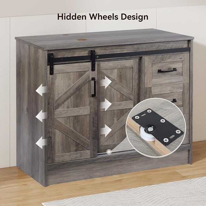 36 Inch Barn Door Bathroom Vanity, Farmhouse Style Standing Pedestal Cabinet - Image 3