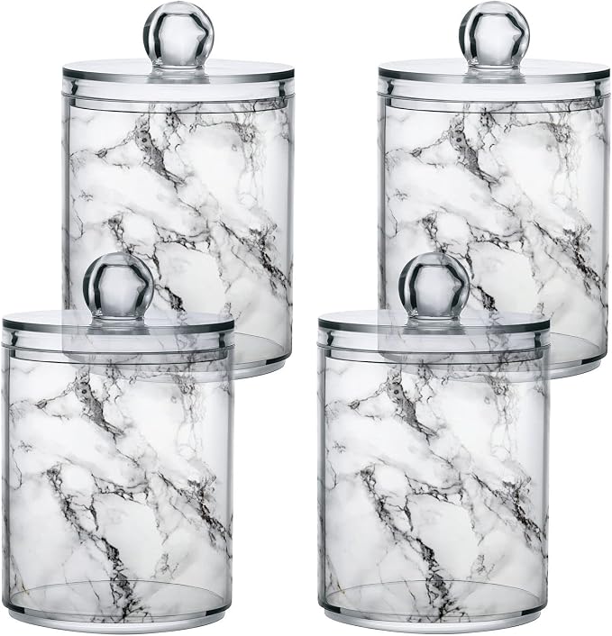 MNSRUU 2 Pack Qtip Holder Organizer Dispenser Stylish White Marble Texture - Image 2