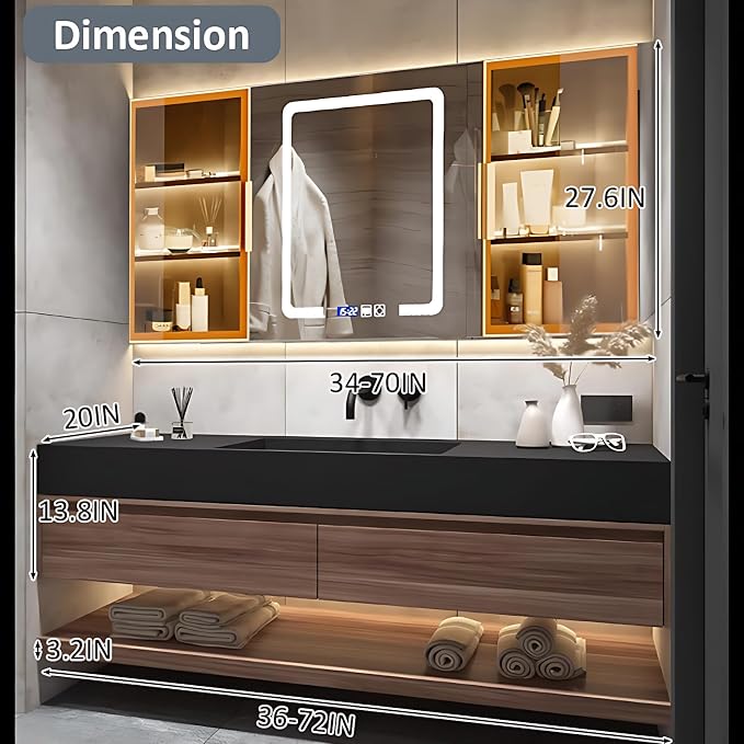 Single Sink Bathroom Vanity, Bathroom Cabinet has LED Lights Fog Mirror & Solid - Image 2