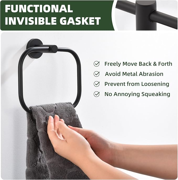 Angle Simple Matte Black Towel Ring Swivel, SUS 304 Stainless Steel Bathroom - Image 4