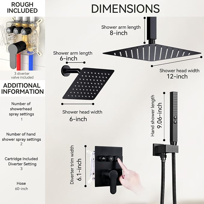 Shower Faucet Set, Ceiling Mount Dual Head Can Run All Together - Image 6