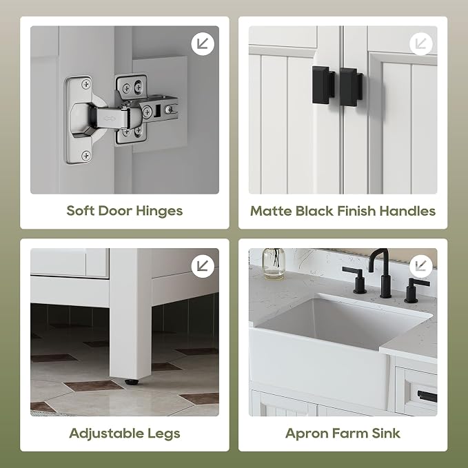 60 Inch Bathroom Vanity with Double Sink, Farmhouse Bathroom Sink Cabinet with - Image 5