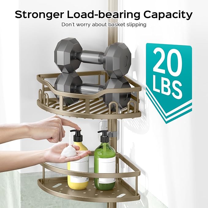HAMITOR Corner Shower Caddy Tension Pole: Rustproof 4-Tier Bathroom Organizer - Image 4