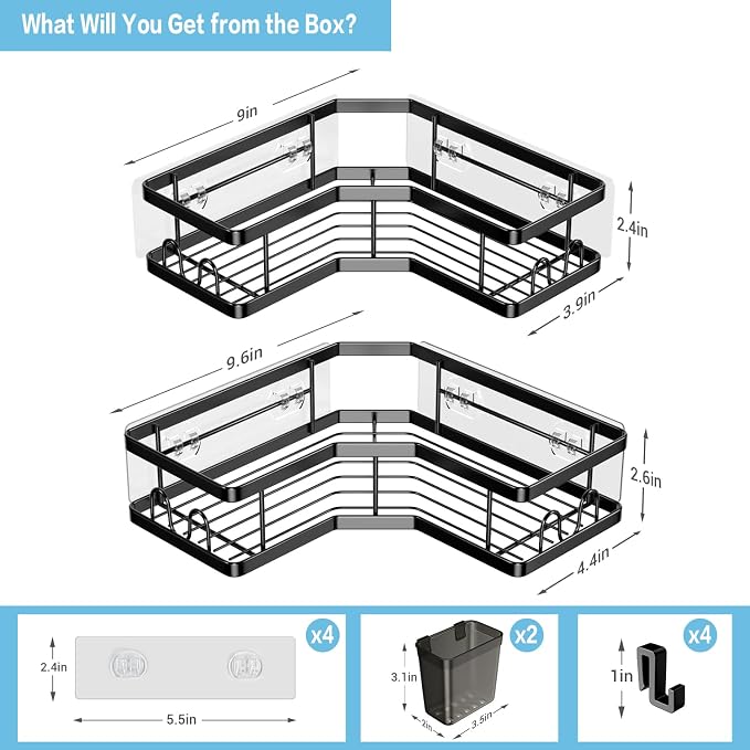Corner Shower Caddy, 2 Pack Adhesive Shower Corner Organizer Shelves, No - Image 6