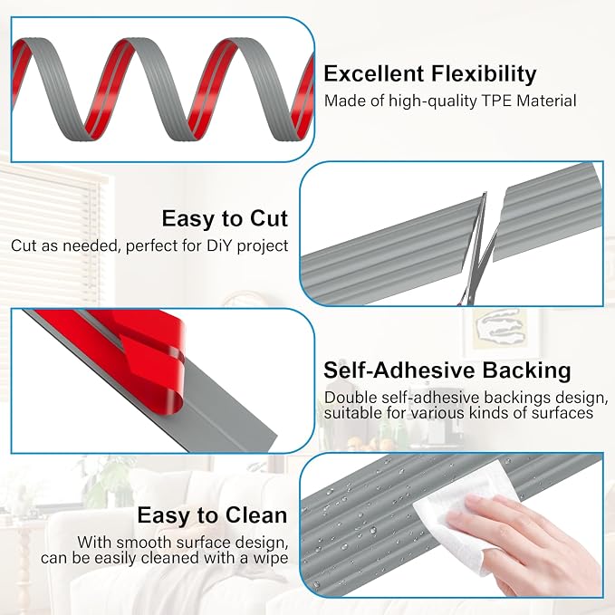 20FT Flexible Wall Corner Protector Moulding Trim, Peel and Stick Inside & - Image 3