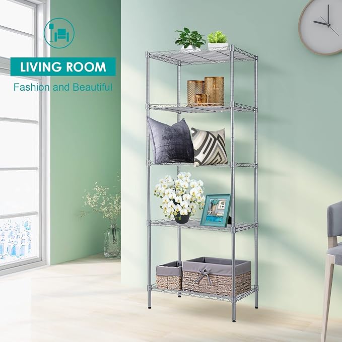 BNSPLY 5 Tier Wire Shelving Unit, Adjustable Wire Rack Shelving, Changeable - Image 4