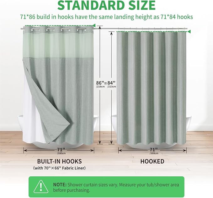 Extra Long No Hooks Needed Linen Textured Shower Curtain - Image 6