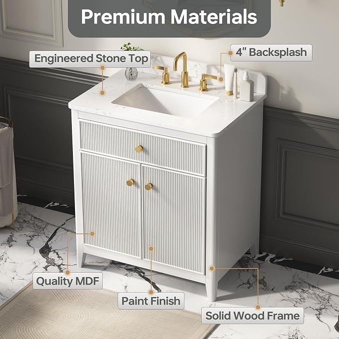 30 Inch Bathroom Vanity with Sink, Undermount Single Sink Vanity with - Image 3