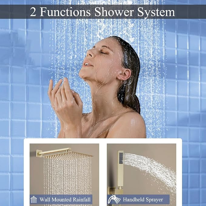 Shower Faucet Set 16 Inch Wall Mount Rain Shower System, All Metal Shower - Image 3
