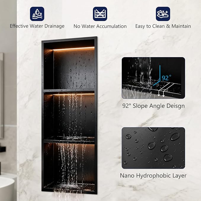 12" X 36" RGB LED Shower Niche No Tile Needed, 304 Stainless Steel Shower Niche - Image 6