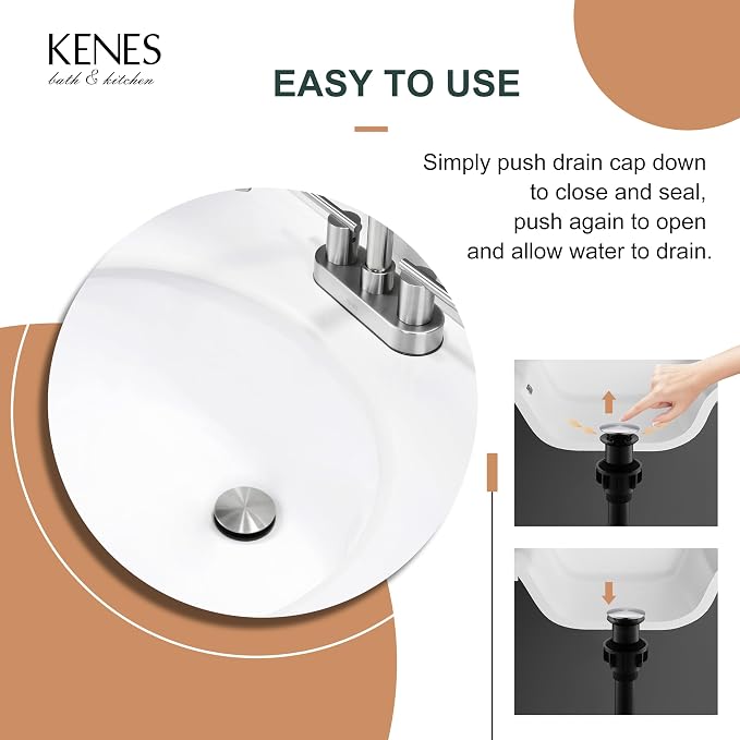 KENES Bathroom Vessel Sink Pop Up Drain Without Overflow Assembly, Lavatory - Image 4