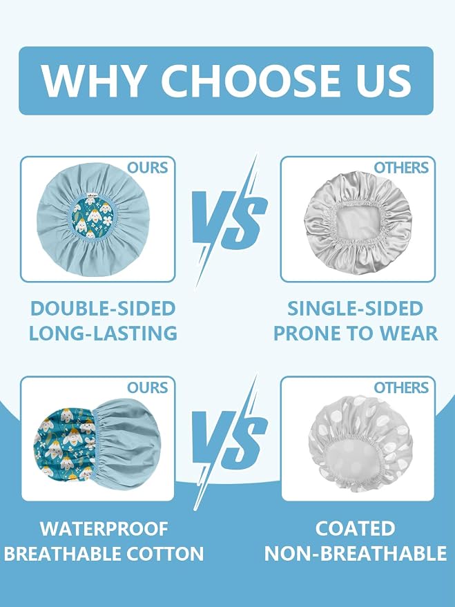 Years Calm Shower Caps For Women Reusable Waterproof，Pattern And Solid Color - Image 7
