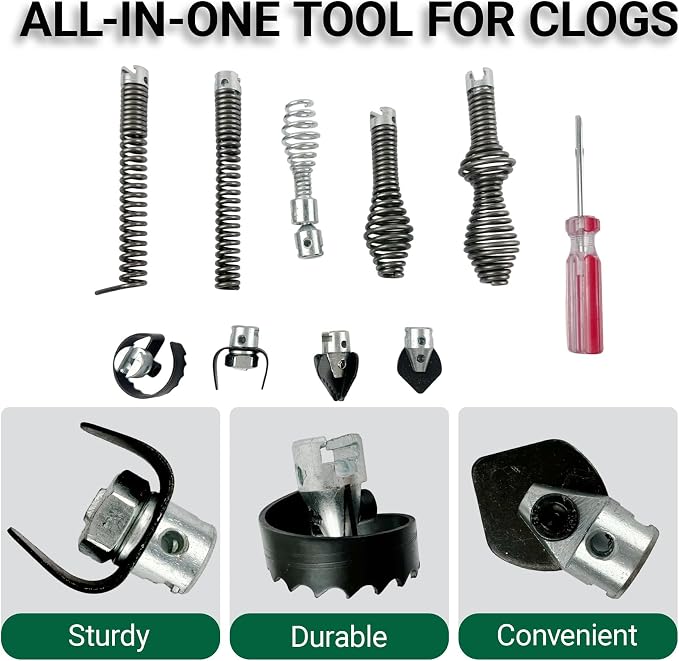 10PCS Drain Auger Cutter Set, Drain Snake Attachments Kit Drain Cleaning - Image 3